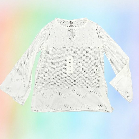 new WILDFOX sweater XS White Open Knit bell Sleeve festival beach cottagecore - Picture 3 of 5